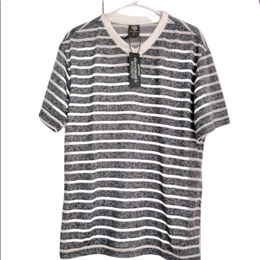 RAW BLUE Striped Short Sleeve Shirt White and Blue Mens Large